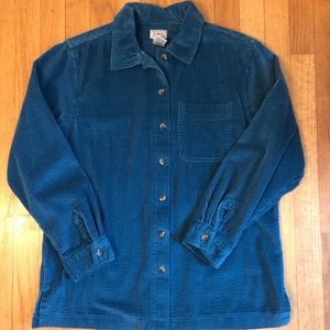LL Bean teal green wide whale corduroy work shirt